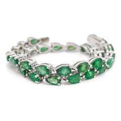 NO RESERVE PRICE 6.50ct Natural Emerald Tennis Bracelet 14k White Gold 