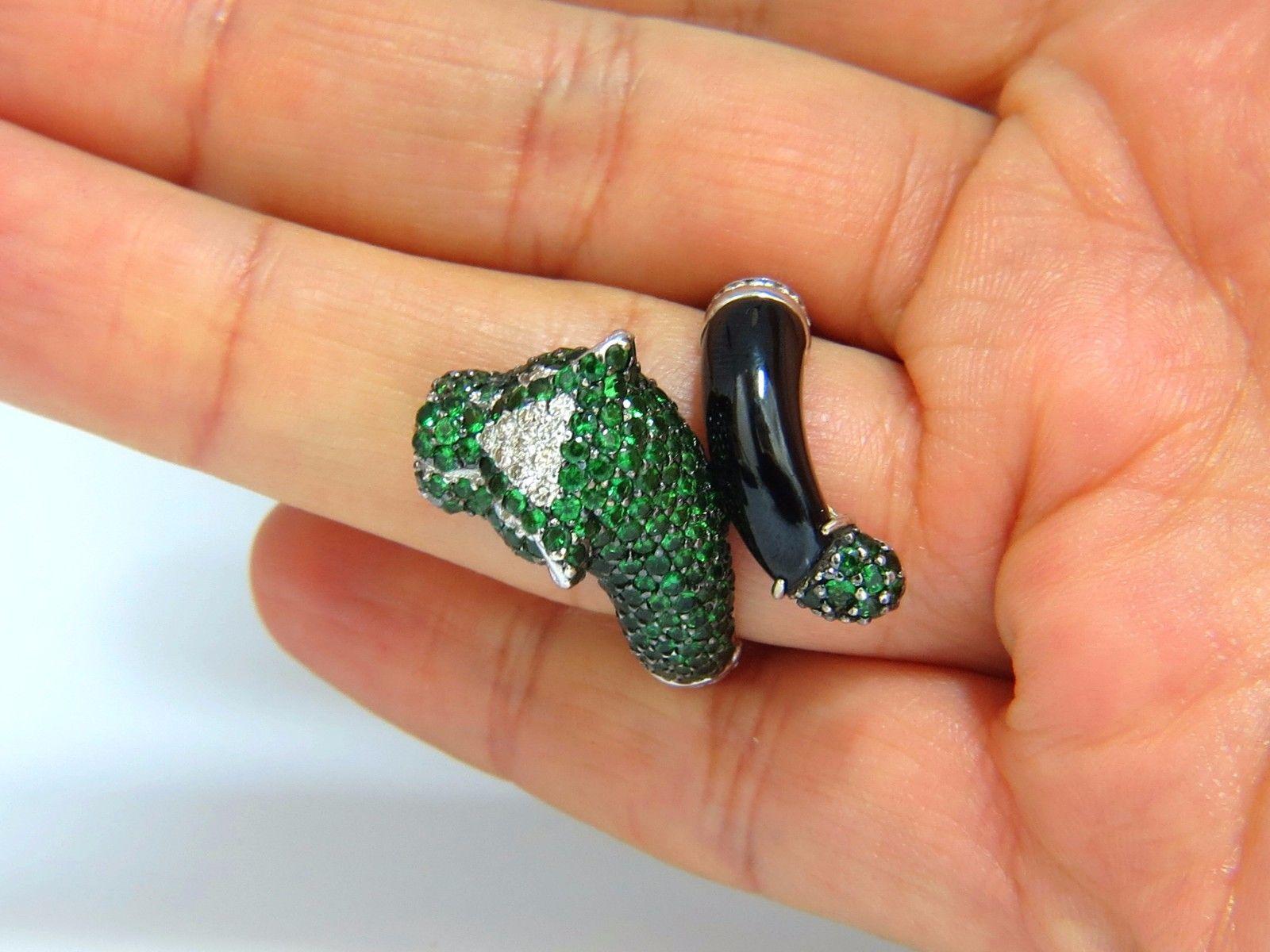 6.50ct natural green tsavorites onyx diamond ring 18kt wild panther couger In New Condition In New York, NY