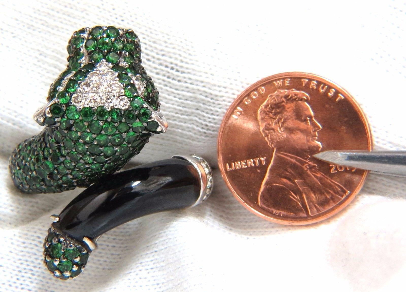 Women's or Men's 6.50ct natural green tsavorites onyx diamond ring 18kt wild panther couger