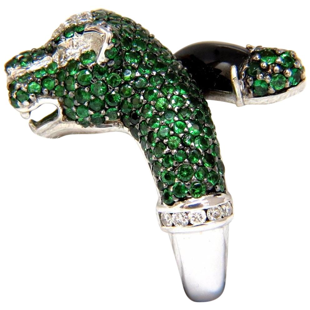 6.50ct natural green tsavorites onyx diamond ring 18kt wild panther couger