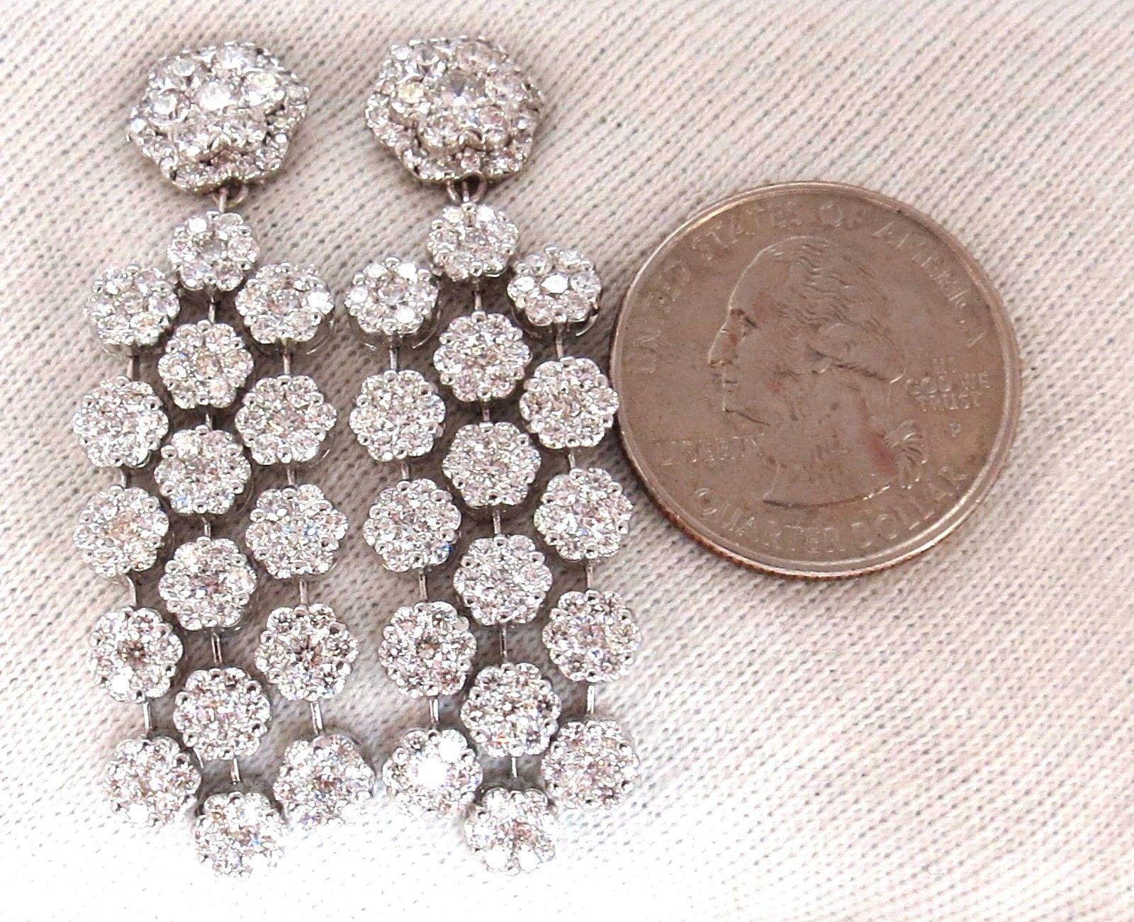 Round Cut 6.50ct. natural round diamonds tier floating clusters dangle earrings g.vs 18kt For Sale