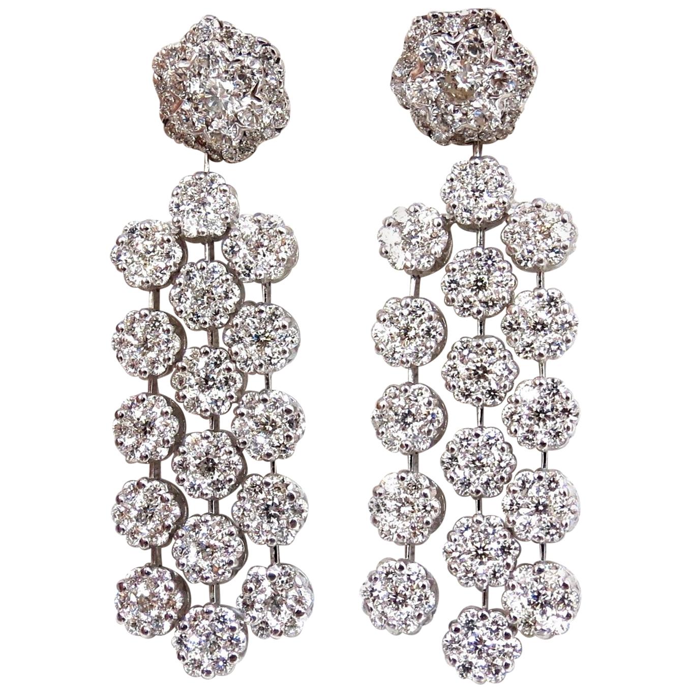 6.50ct. natural round diamonds tier floating clusters dangle earrings g.vs 18kt For Sale