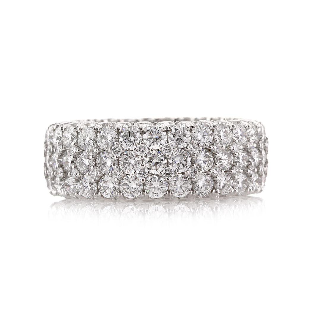 6.50ct Round Brilliant Cut Diamond Three-Row Eternity Band in 18k White Gold For Sale