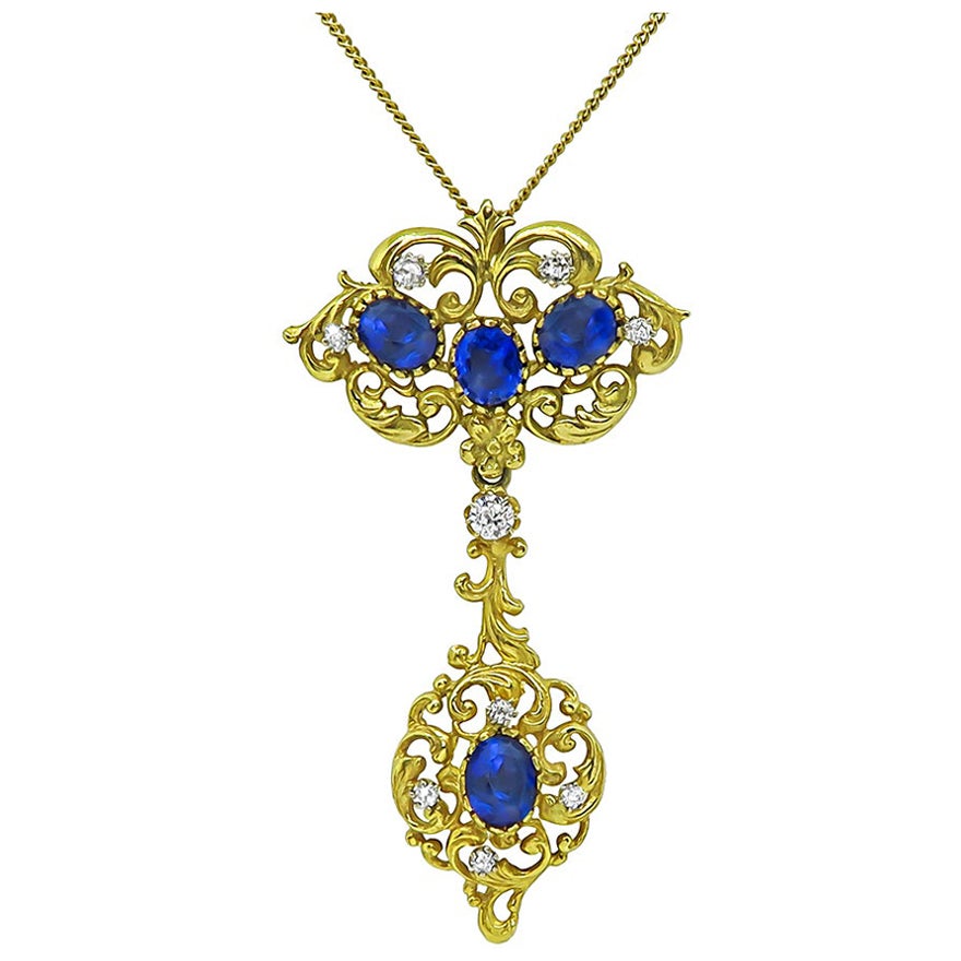 6,50ct Saphir 0,50ct Diamant Gold Anhänger Halskette