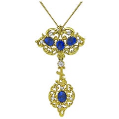 Collana con ciondolo in oro con zaffiro da 6,50 carati e diamante da 0,50 carati
