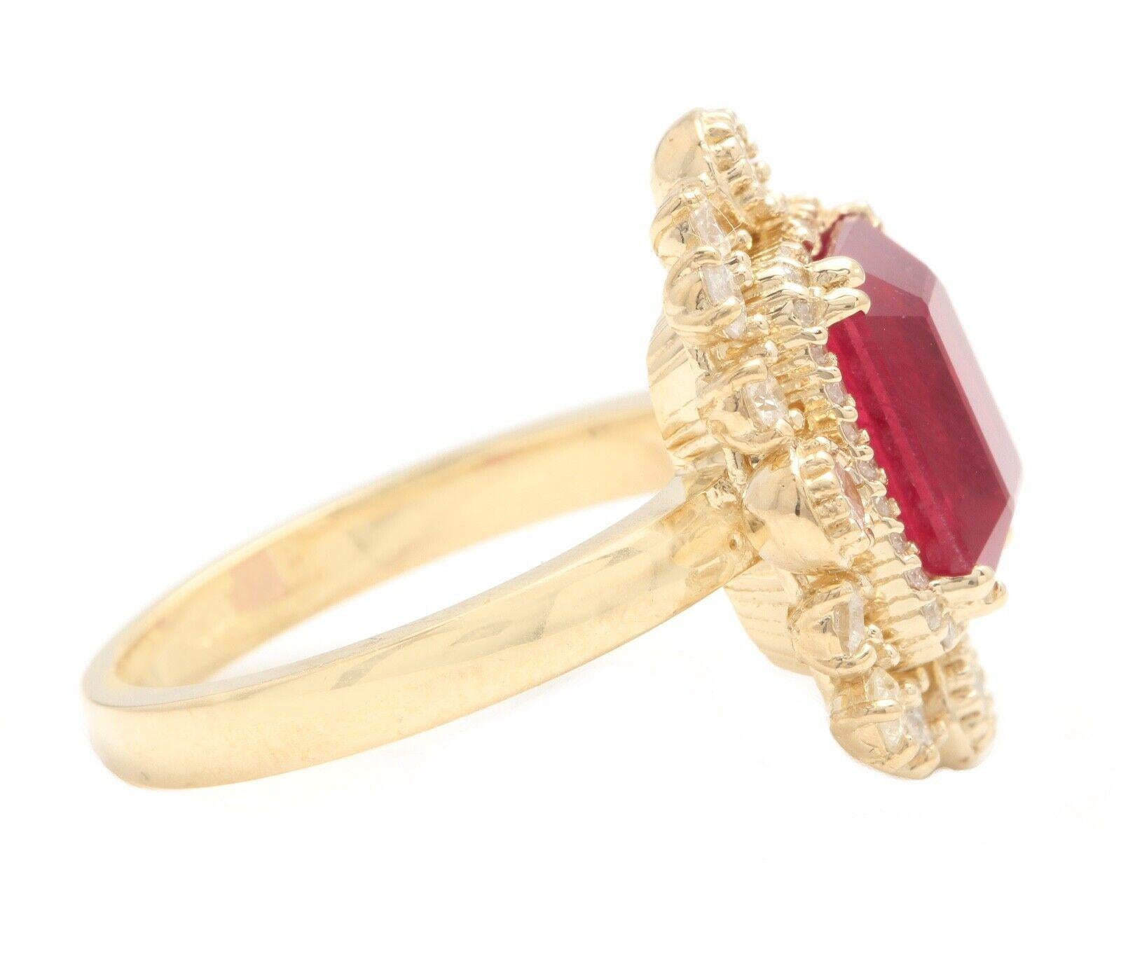 6.50 Carats Natural Ruby and Diamond 14K Solid Yellow Gold Ring

Suggested Replacement Value: $6,000.00

Total Natural Ruby Weight is: Approx. 5.50 Carats 

Ruby Measures: Approx. 10.00 x 8.00

Natural Round Diamonds Weight: Approx. 1.00 Carats