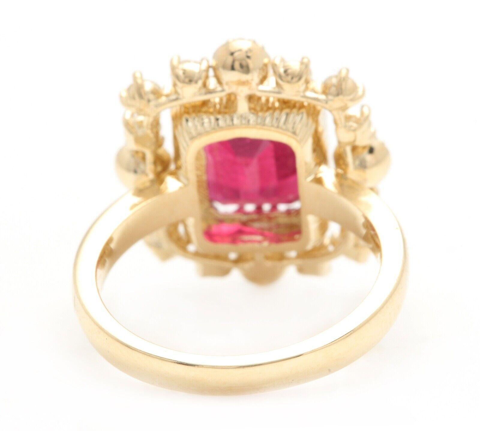 Mixed Cut 6.50Ct Stunning Natural Ruby & Diamond 14K Solid Yellow Gold Ring For Sale