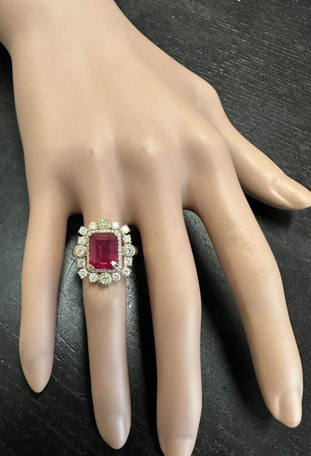 6.50Ct Stunning Natural Ruby & Diamond 14K Solid Yellow Gold Ring In New Condition For Sale In Los Angeles, CA
