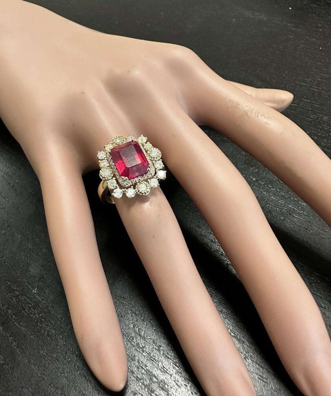 6.50Ct Stunning Natural Ruby & Diamond 14K Solid Yellow Gold Ring For Sale 1