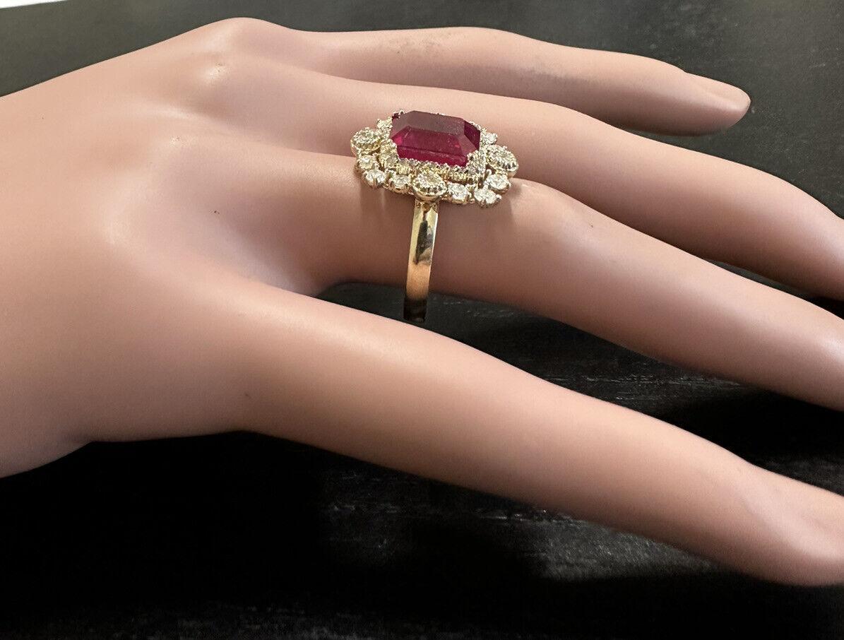 6.50Ct Stunning Natural Ruby & Diamond 14K Solid Yellow Gold Ring For Sale 3
