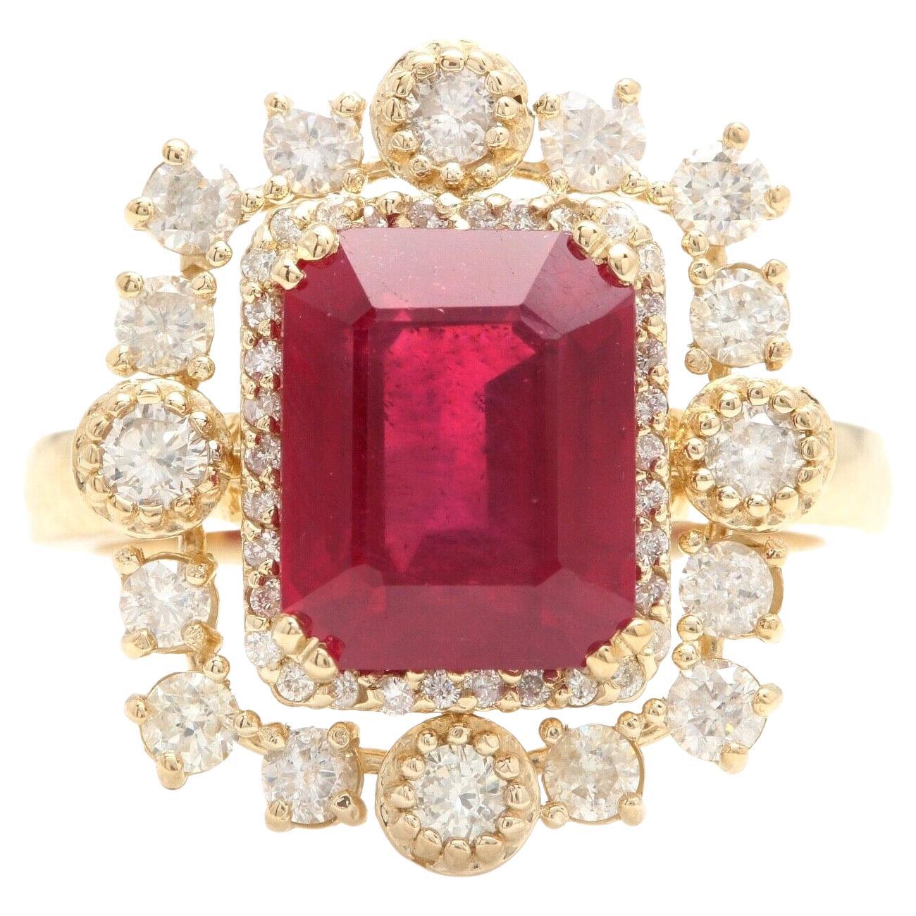 6.50Ct Stunning Natural Ruby & Diamond 14K Solid Yellow Gold Ring For Sale