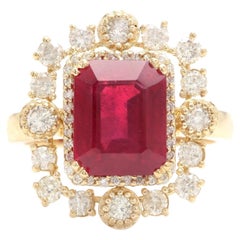 6,50 Karat atemberaubender natürlicher Rubin & Diamant 14K massivem Gelbgold Ring