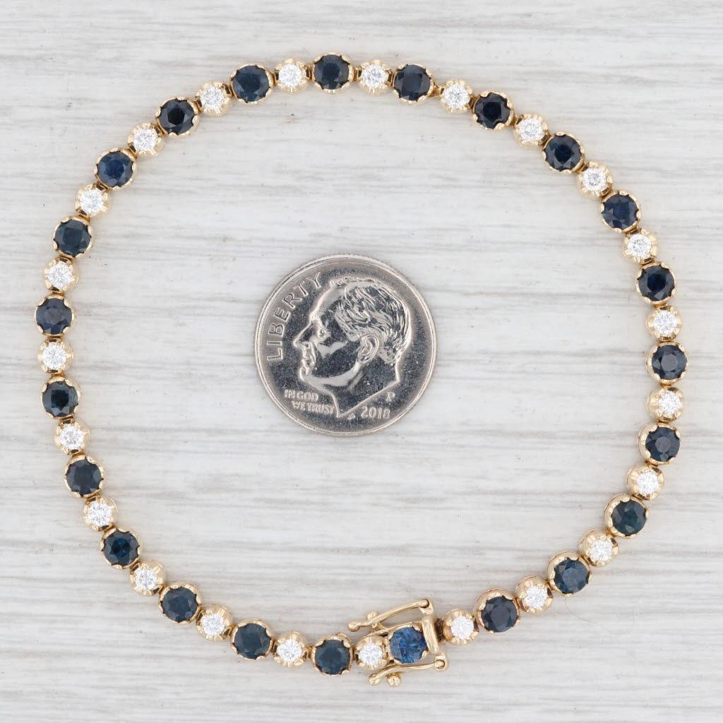 Bracelet tennis en or jaune 14 carats avec saphirs bleus et diamants blancs de 6,50 carats en vente 1
