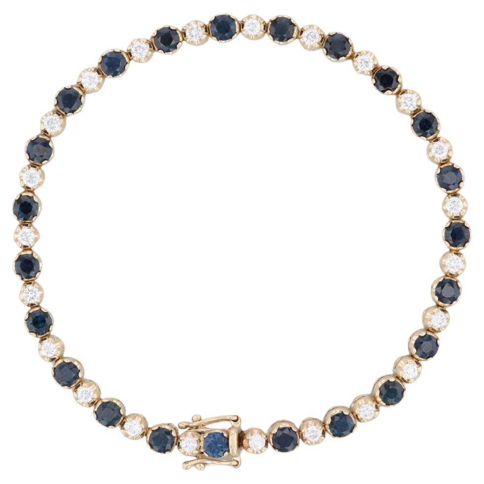 Bracelet tennis en or jaune 14 carats avec saphirs bleus et diamants blancs de 6,50 carats en vente