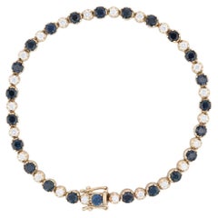 6.50ctw Blue Sapphire White Diamond Tennis Bracelet 14k Yellow Gold 7" 4mm