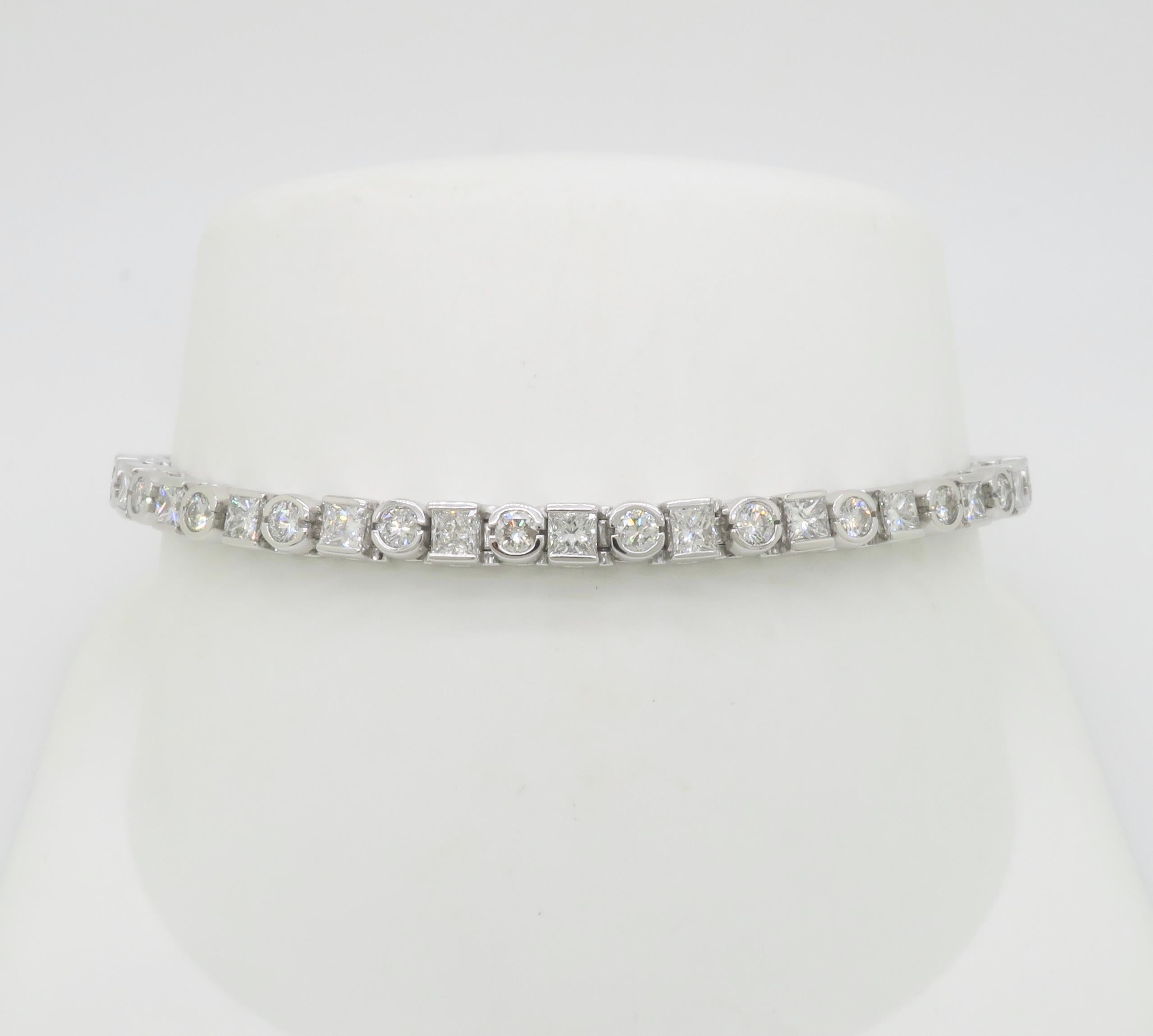 Round Cut 6.50CTW Diamond Bracelet made with Princess & Round Brilliant cut Diamonds