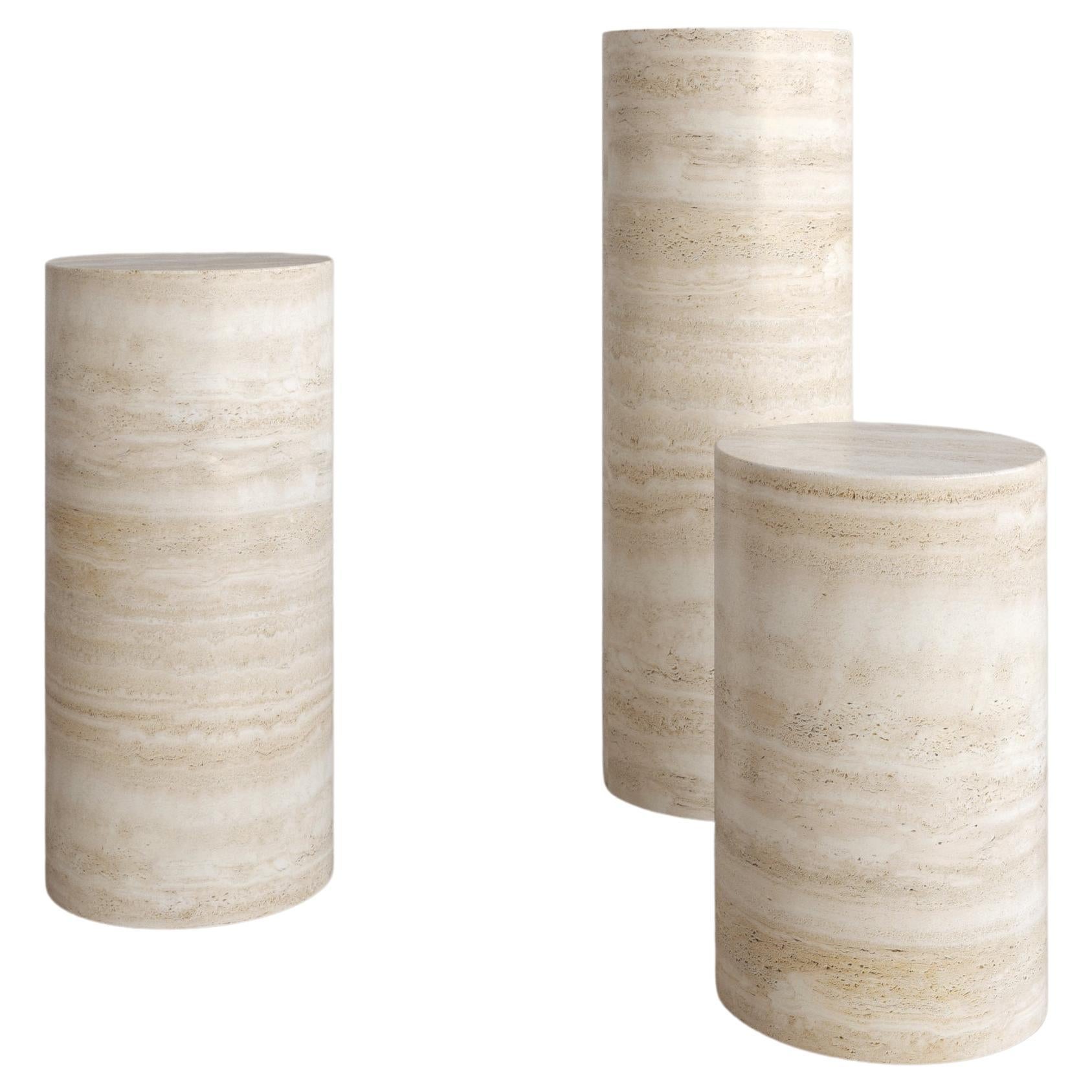 650mm Nude Travertine Voyage Pedestal by the Essentialist For Sale