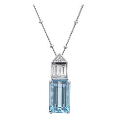 6.51 Carat Aqua Diamond Platinum Art Deco Pendant Necklace