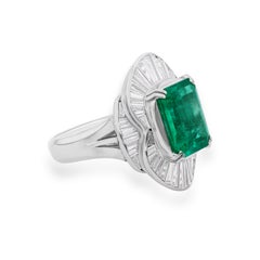 6.51 Carat Colombian Emerald 4 Carat VS Clarity Diamond Platinum Cocktail Ring