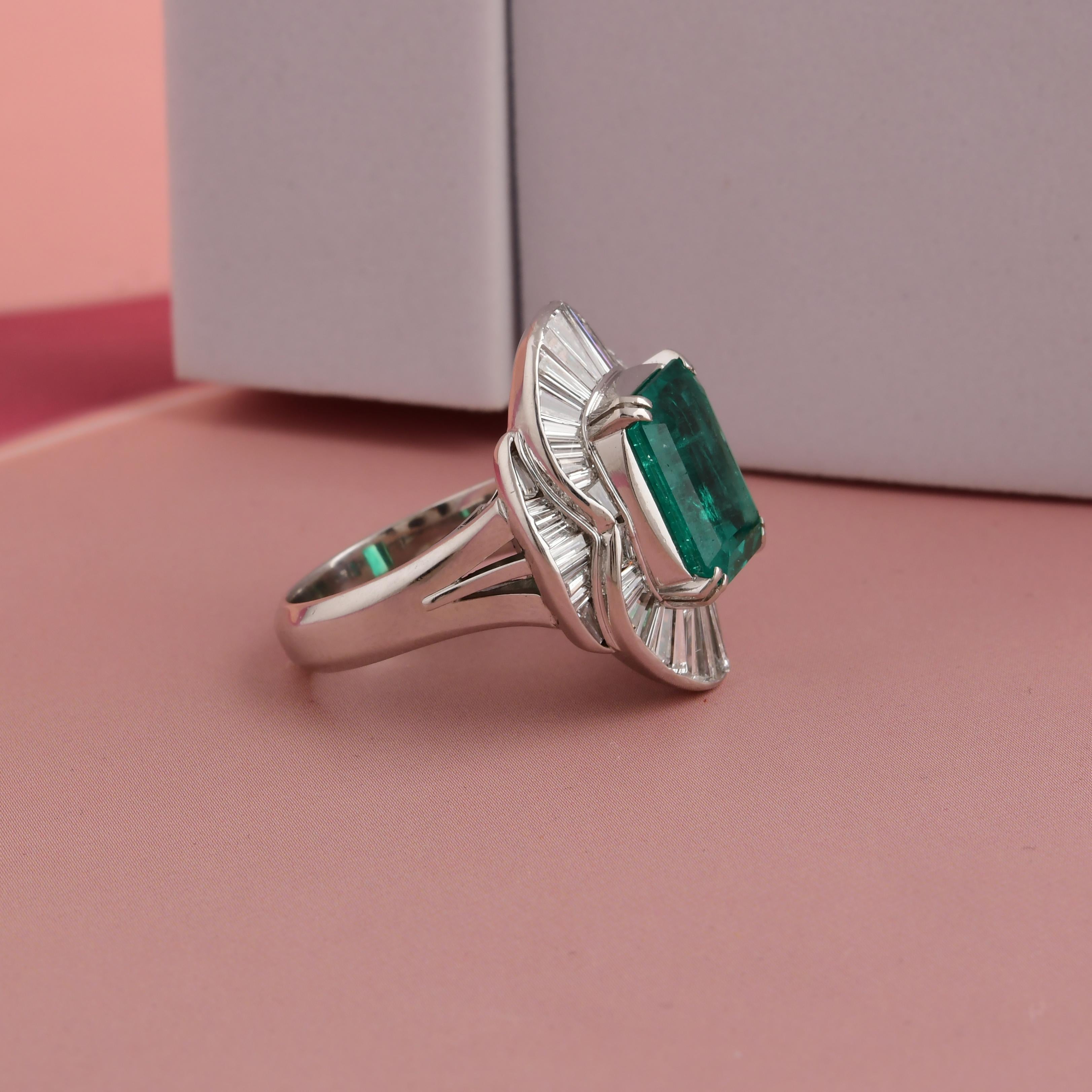 For Sale:  6.51 Carat Colombian Emerald 4 Carat VS Clarity Diamond Platinum Cocktail Ring 4