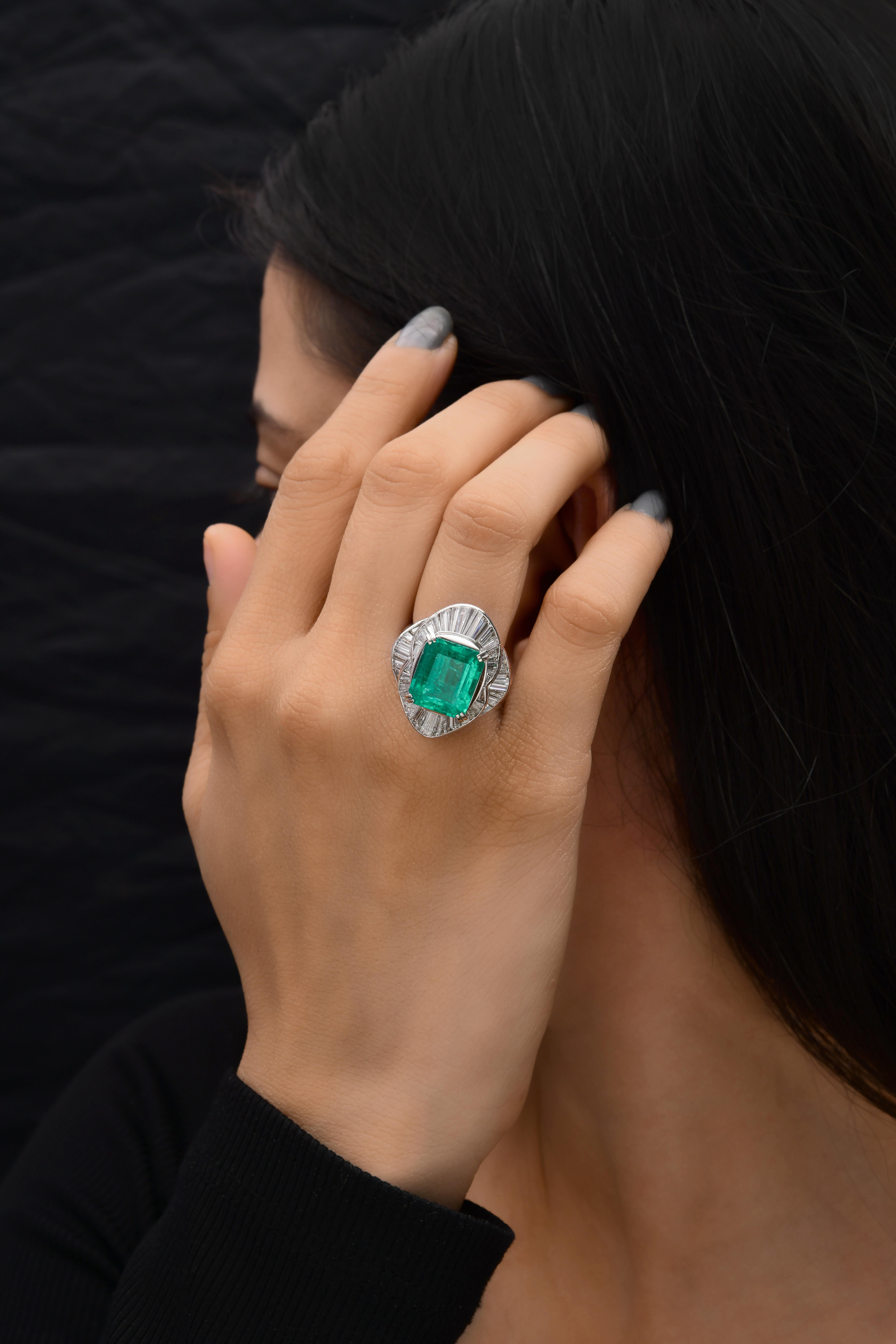 For Sale:  6.51 Carat Colombian Emerald 4 Carat VS Clarity Diamond Platinum Cocktail Ring 6