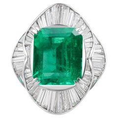 6.51 Carat Colombian Emerald 4 Carat VS Clarity Diamond Platinum Cocktail Ring