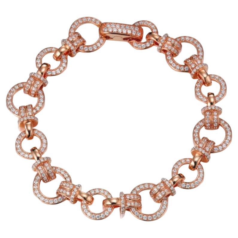  Bracelet à maillons circulaires en or rose 14 carats avec zirconia cubique de 6,51 carats en vente