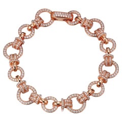  Bracelet à maillons circulaires en or rose 14 carats avec zirconia cubique de 6,51 carats
