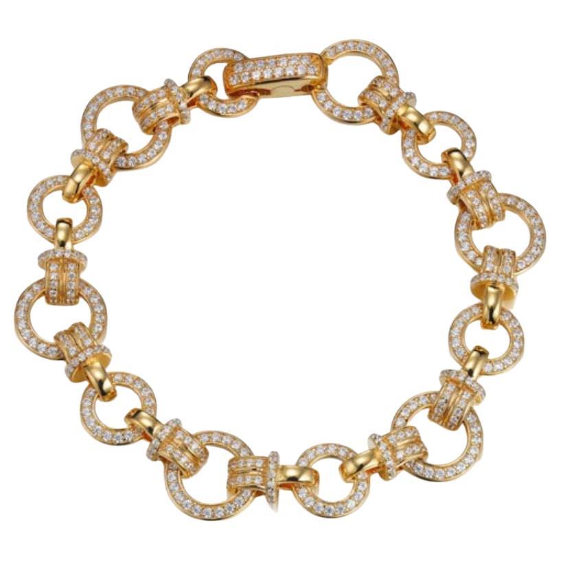 6.51 Carat Cubic Zirconia 14Kt Yellow Gold Circle Linked Bracelet For Sale