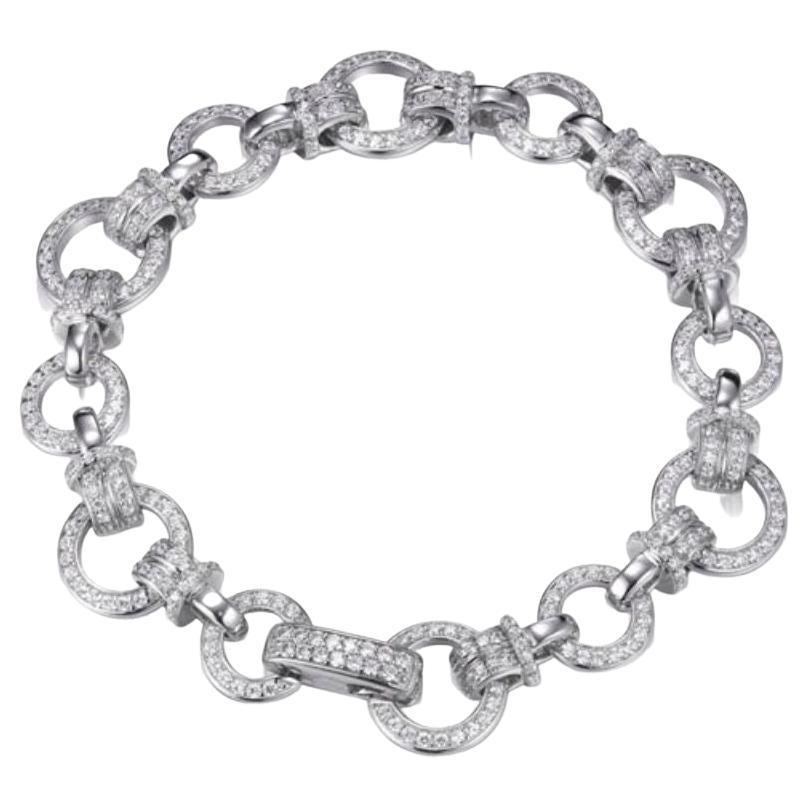 6.51 Carat Cubic Zirconia Sterling Silver Retro Circle Linked Bracelet For Sale