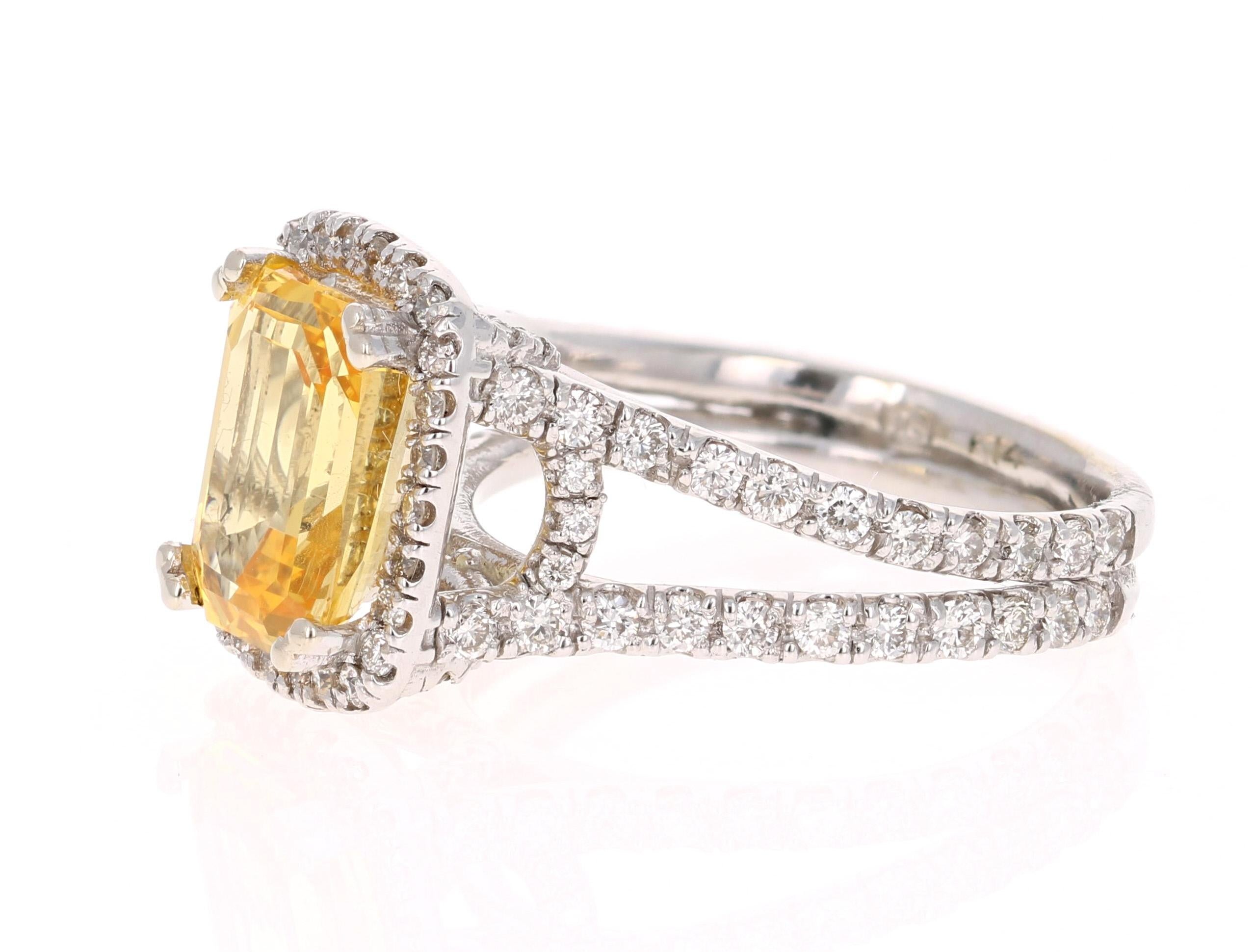 Modern 6.51 Carat GIA Certified Yellow Sapphire and Diamond 14 Karat Yellow Gold Ring