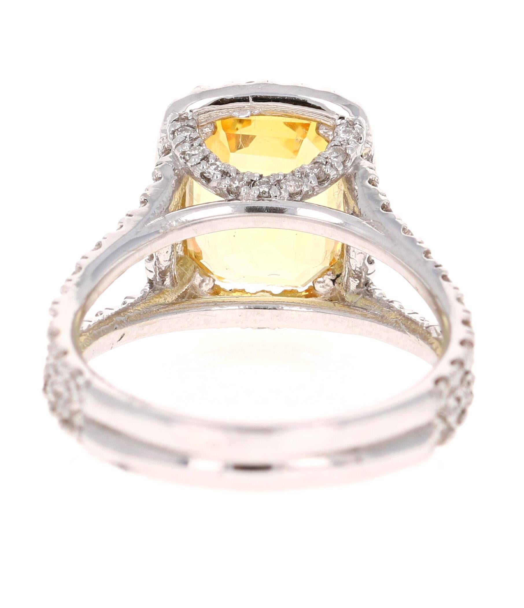 6.51 Carat GIA Certified Yellow Sapphire and Diamond 14 Karat Yellow Gold Ring (Smaragdschliff)