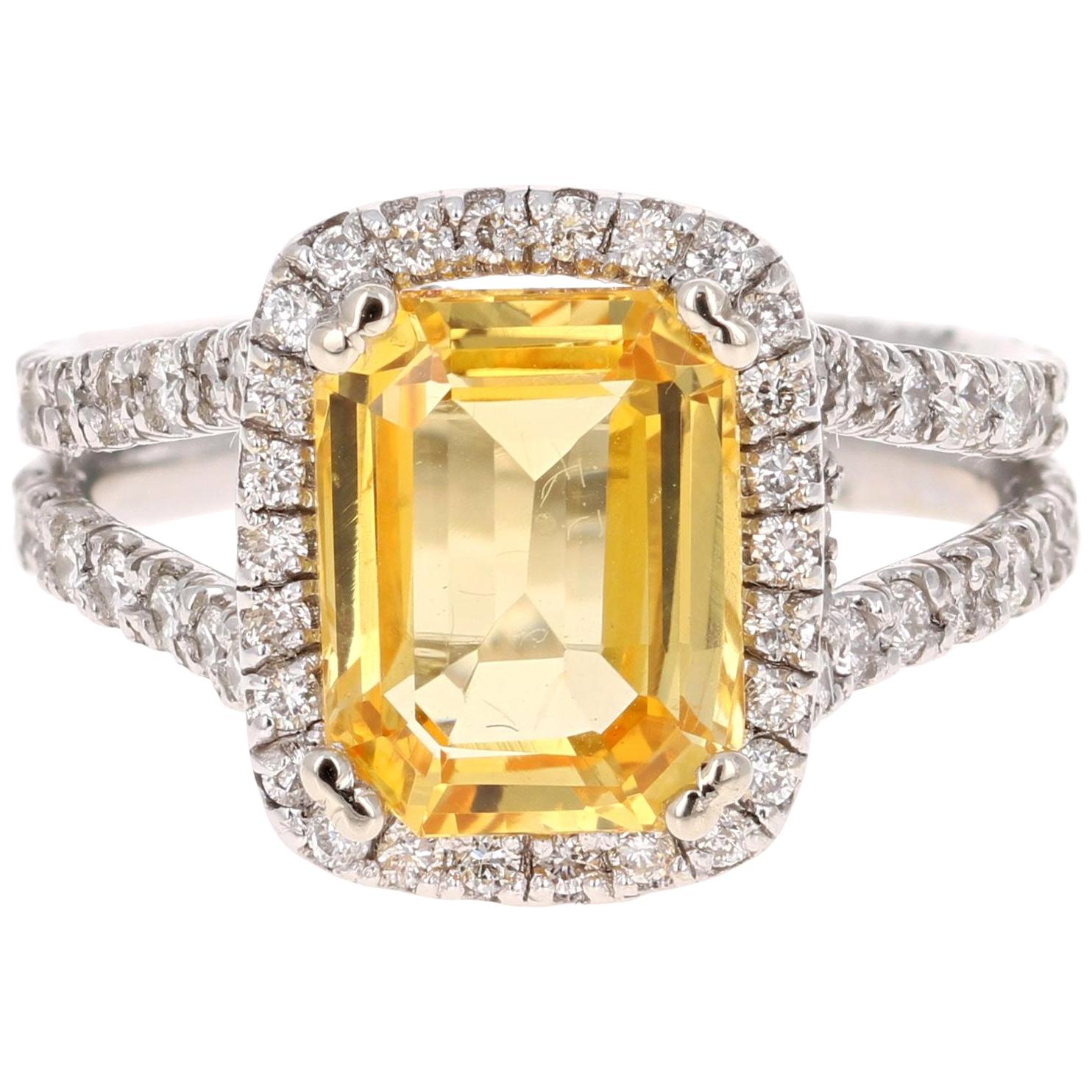 6.51 Carat GIA Certified Yellow Sapphire and Diamond 14 Karat Yellow Gold Ring