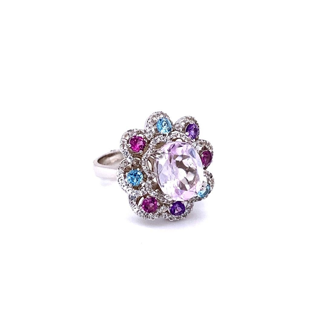 Contemporary 6.51 Carat Kunzite Amethyst Sapphire White Gold Cocktail Ring