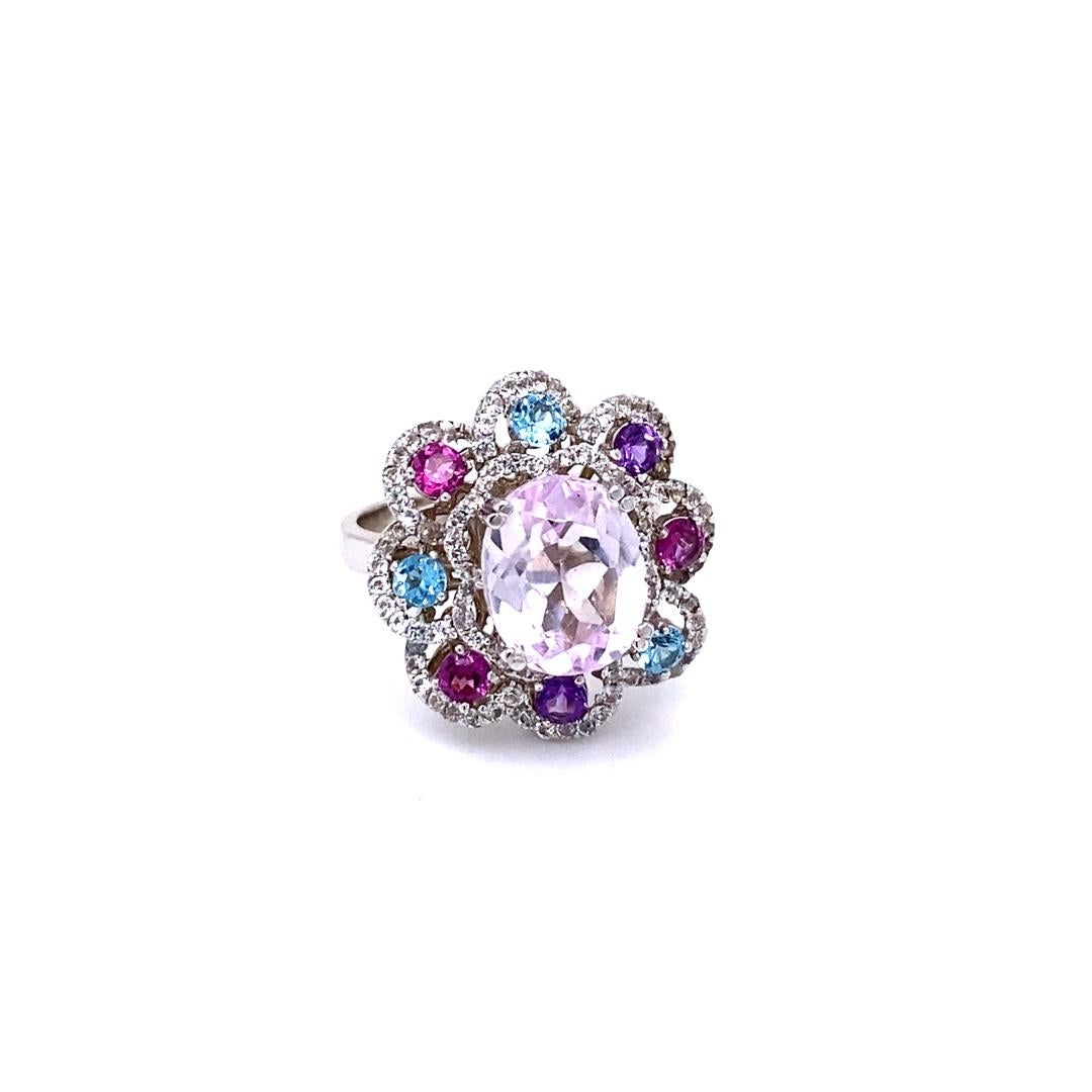 Oval Cut 6.51 Carat Kunzite Amethyst Sapphire White Gold Cocktail Ring