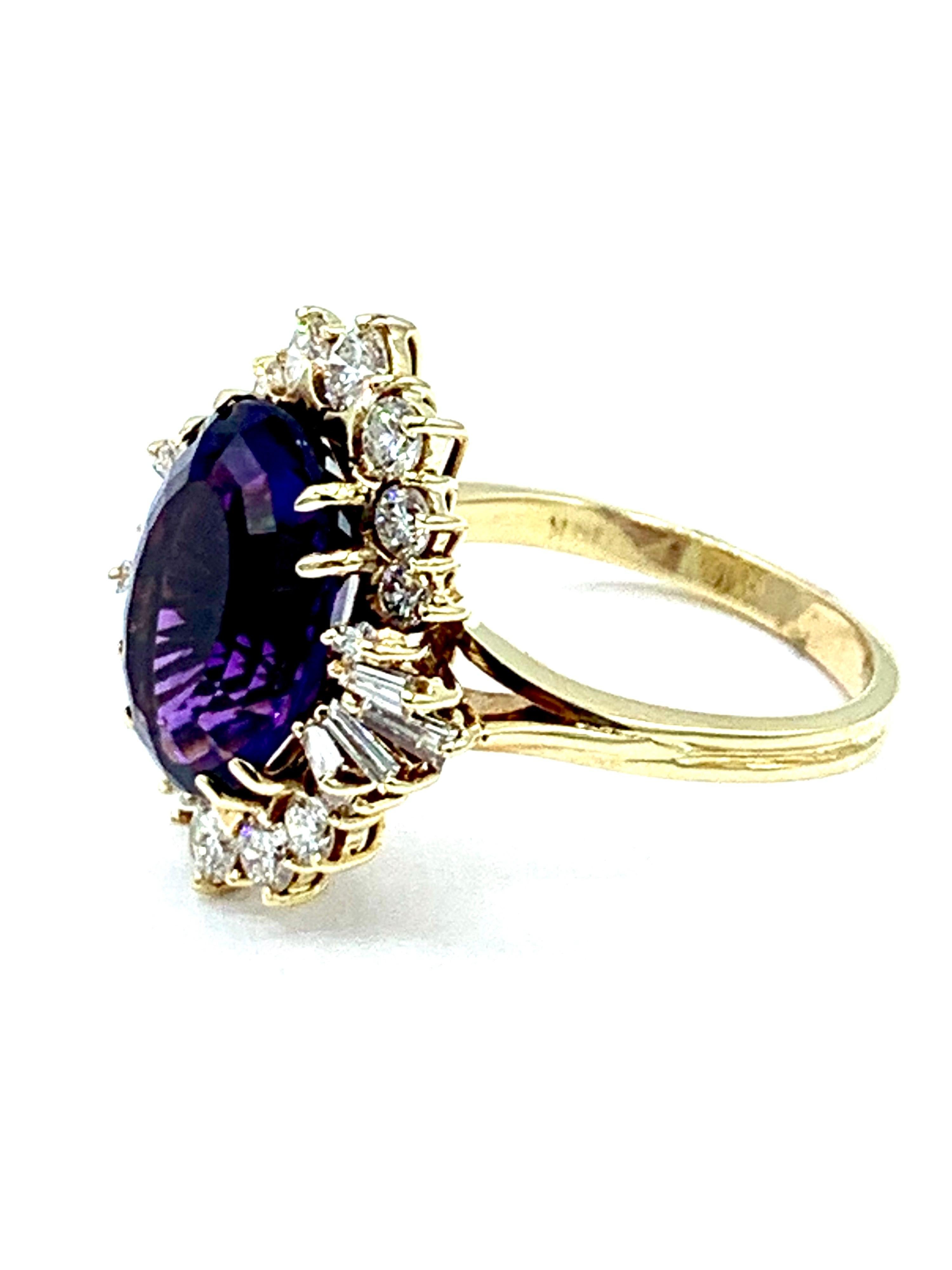 Retro 6.51 Carat Oval Amethyst and Diamond Yellow Gold Cocktail Ring