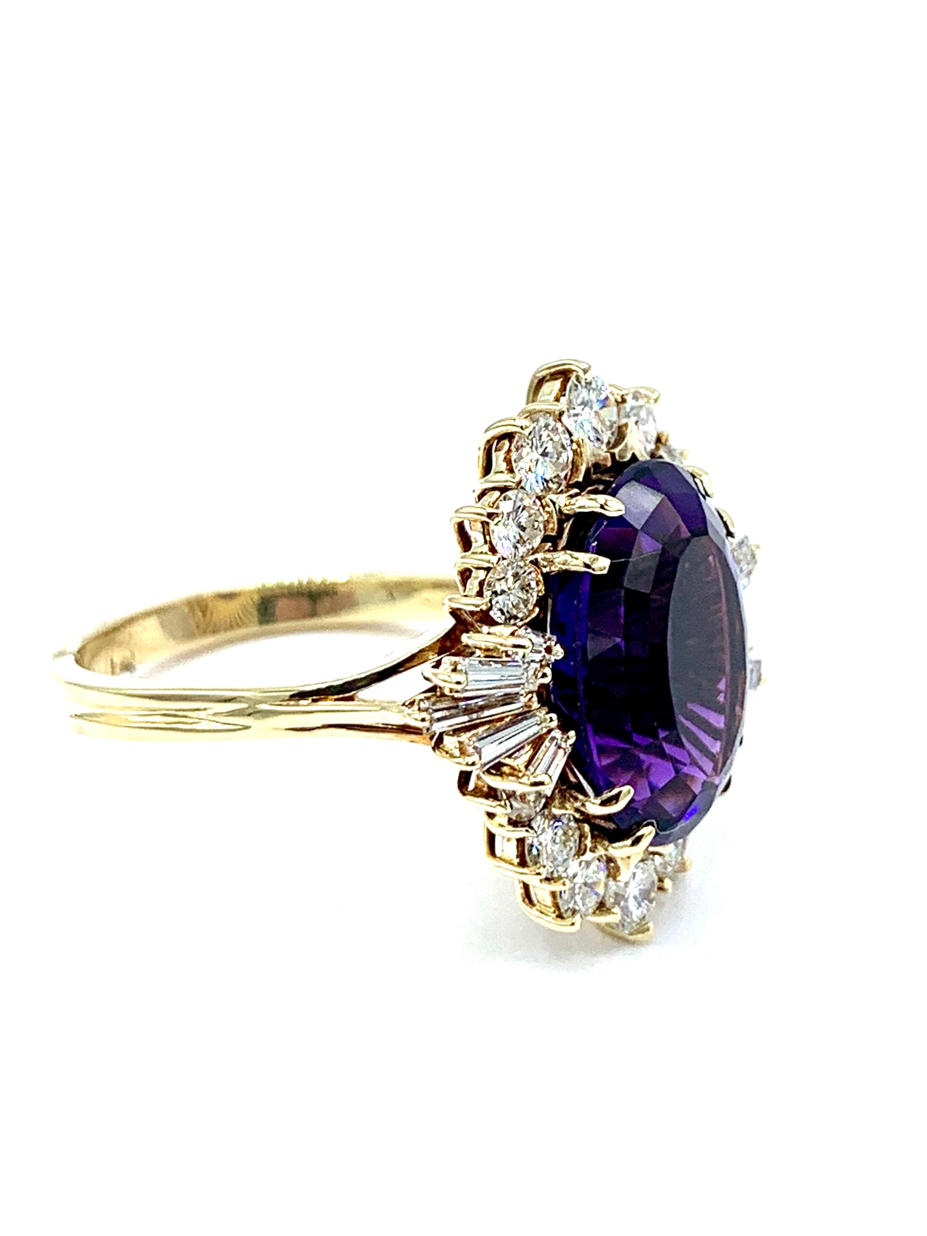 Oval Cut 6.51 Carat Oval Amethyst and Diamond Yellow Gold Cocktail Ring