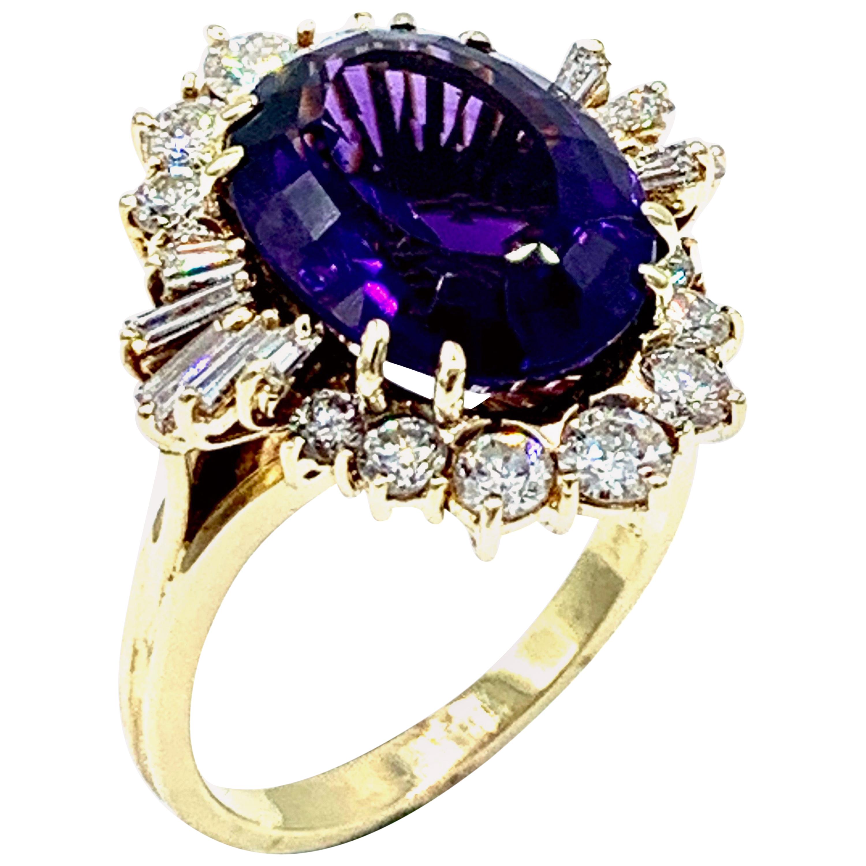 6.51 Carat Oval Amethyst and Diamond Yellow Gold Cocktail Ring