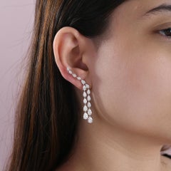 6.51 Carat Pear SI/H Diamond Dangle Drop Earrings 14 Karat White Gold