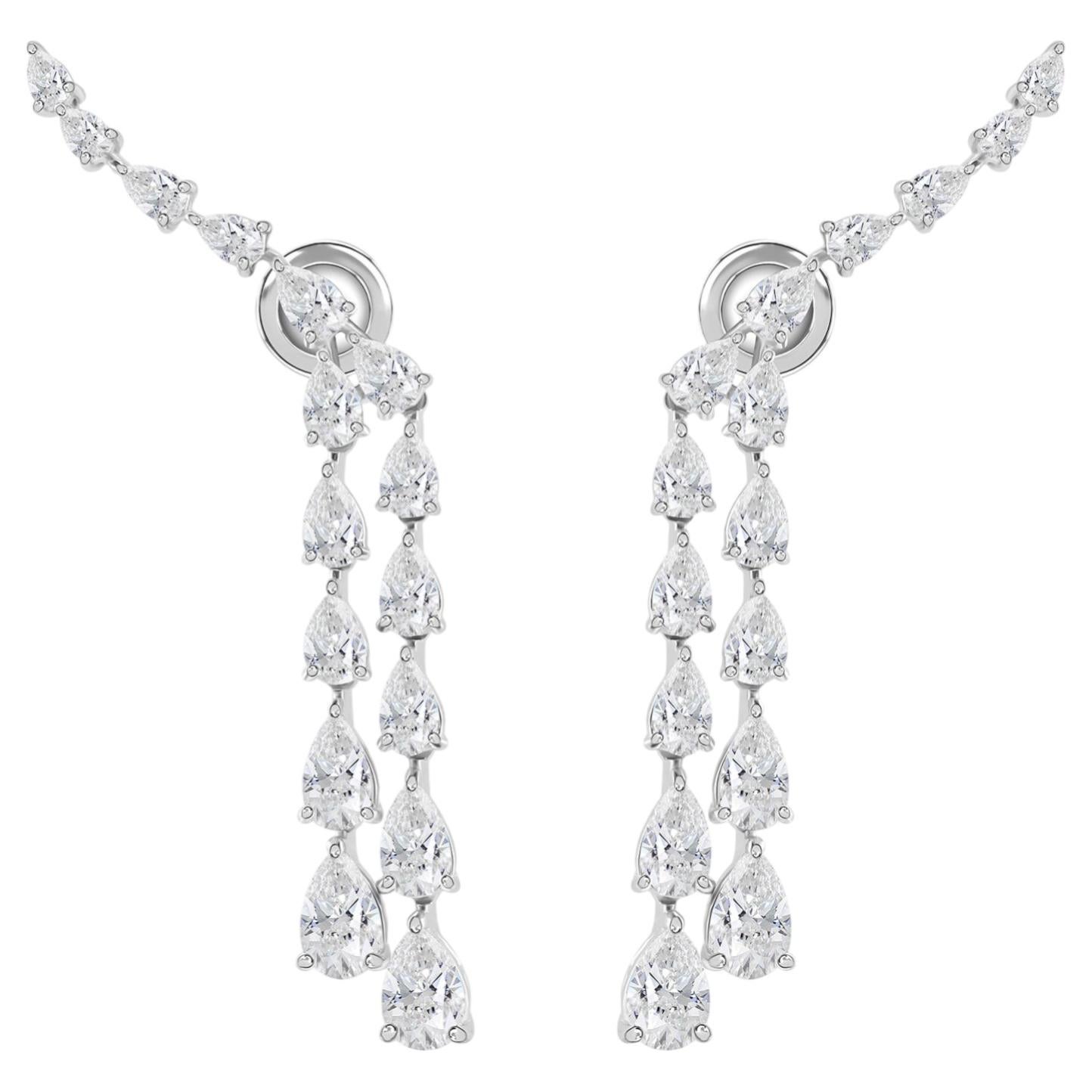 6.51 Carat Pear SI/H Diamond Dangle Drop Earrings 18 Karat White Gold
