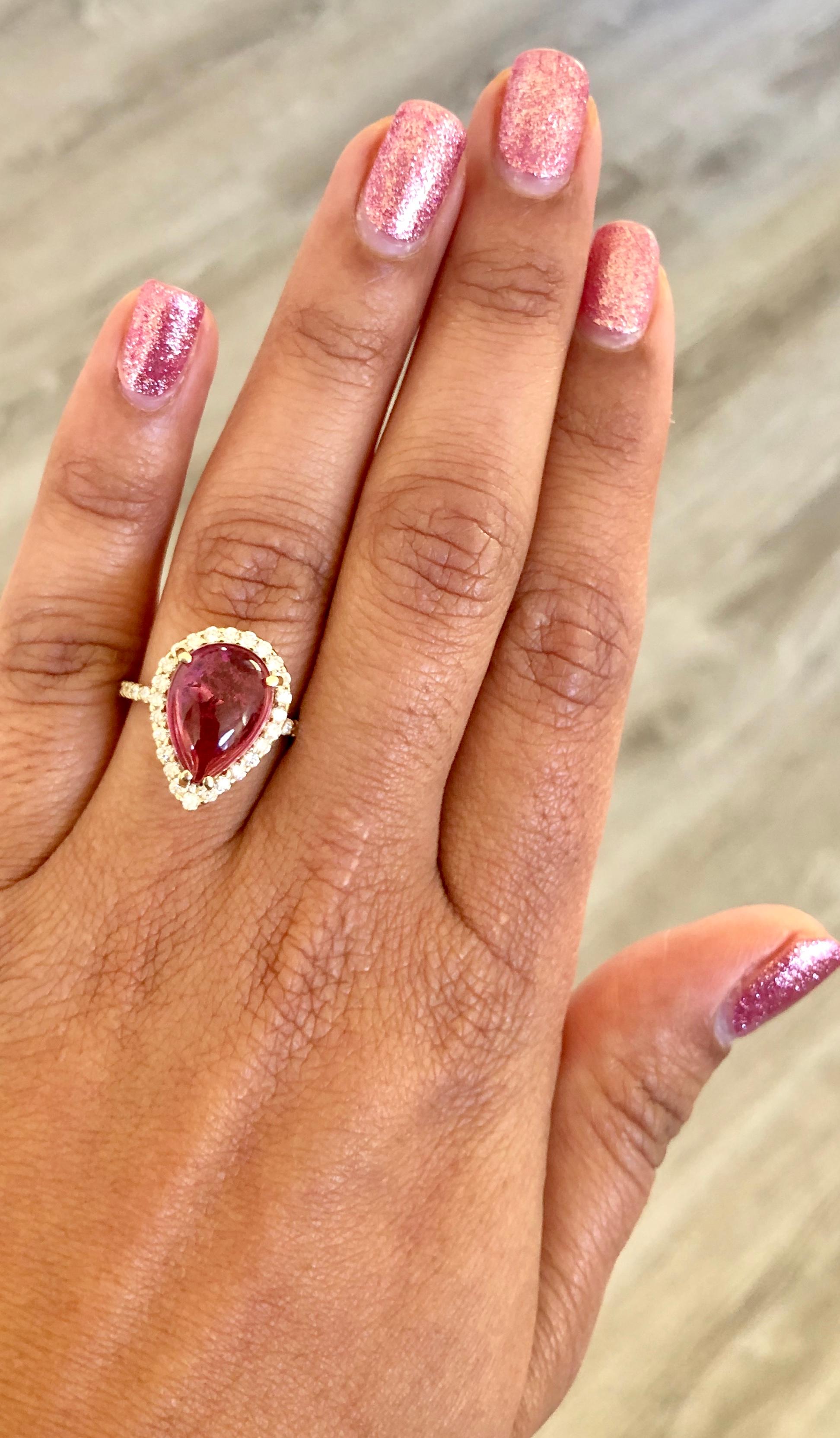 6.51 Carat Pink Tourmaline Diamond Yellow Gold Cocktail Ring In New Condition For Sale In Los Angeles, CA