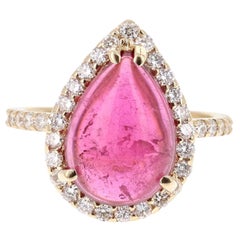 6.51 Carat Pink Tourmaline Diamond Yellow Gold Cocktail Ring