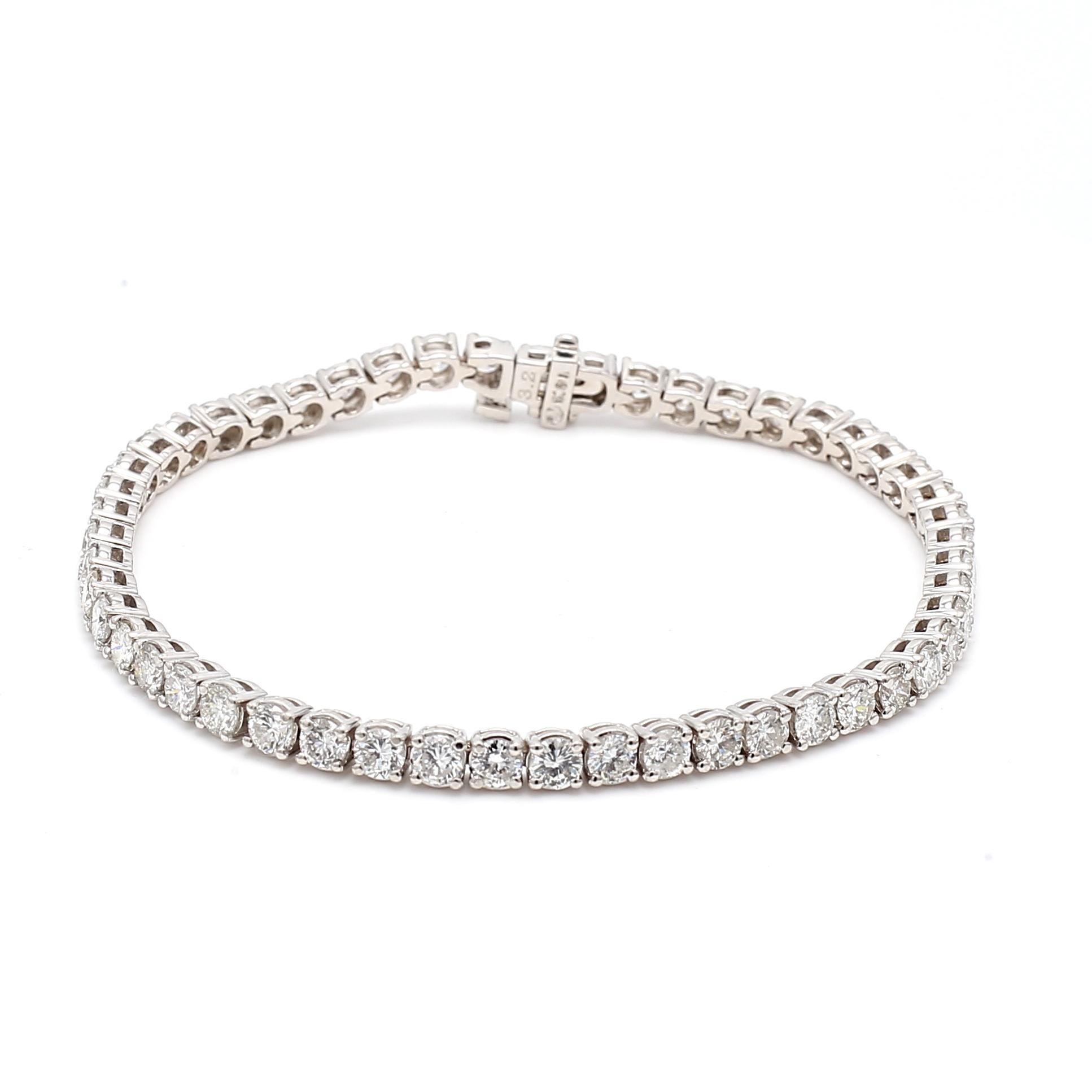 6.51 Carat Round Brilliant Diamond 14 Karat White Gold Tennis Bracelet For Sale 5