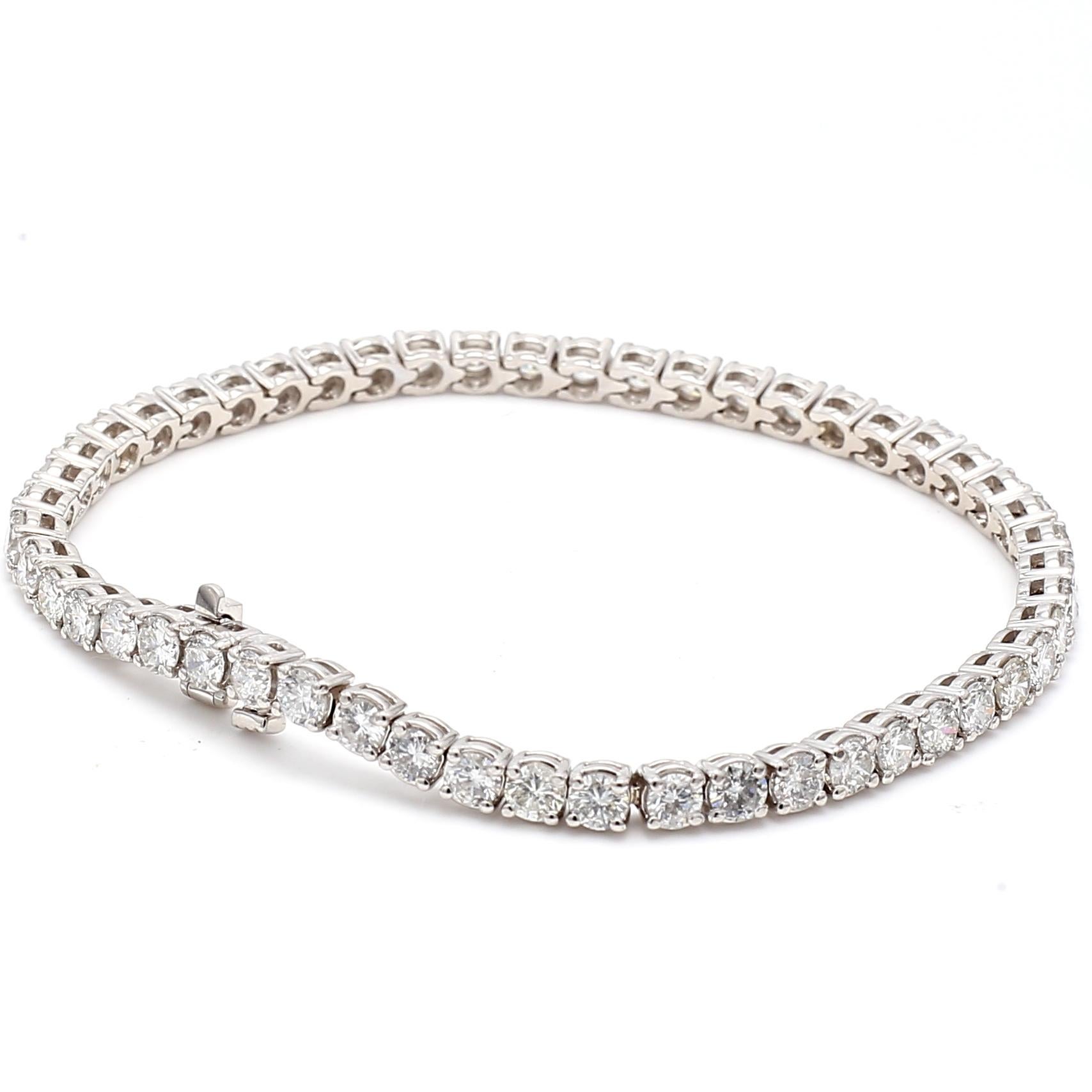 Women's 6.51 Carat Round Brilliant Diamond 14 Karat White Gold Tennis Bracelet For Sale