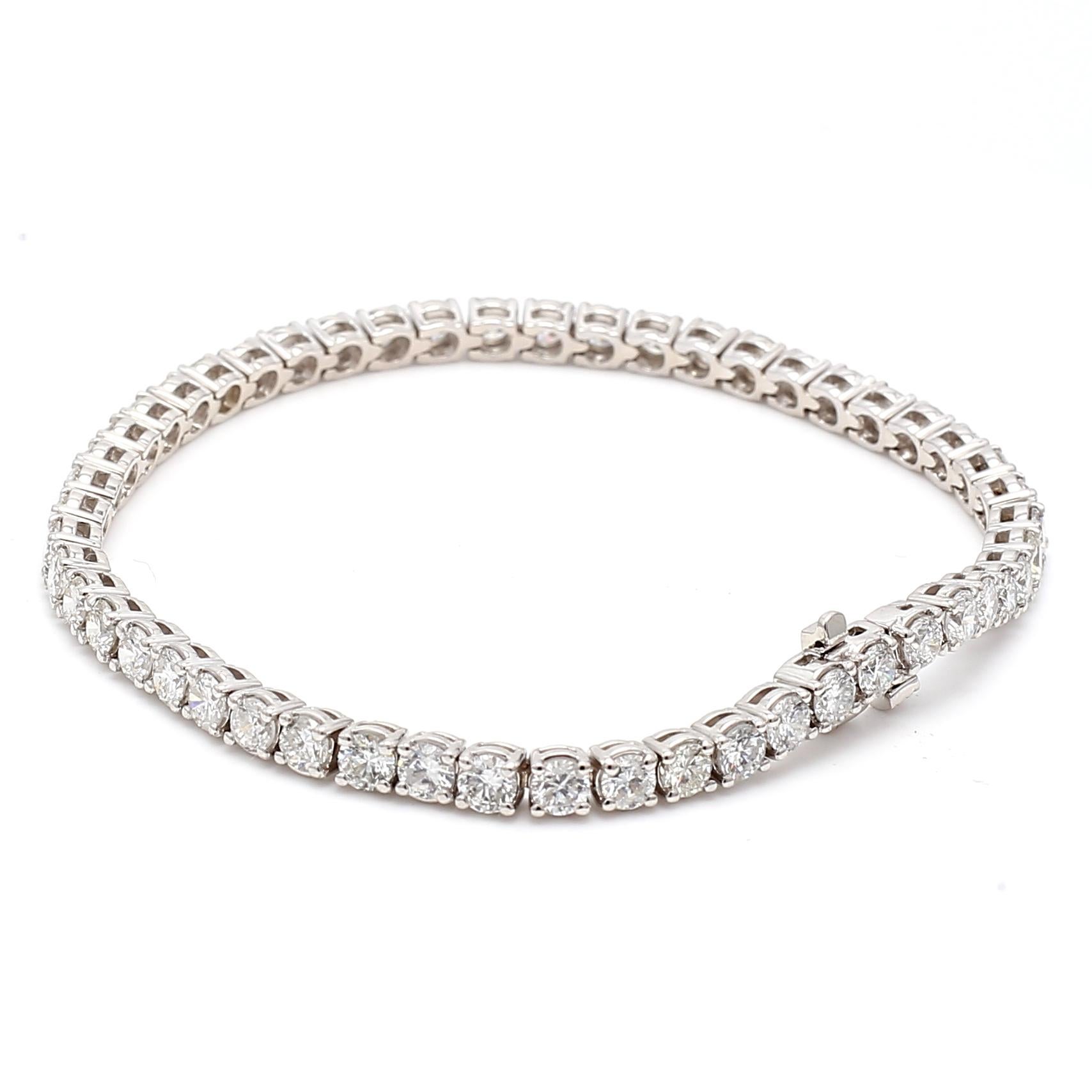 Pulsera de tenis de oro blanco de 14 quilates con diamante brillante redondo de 6,51 quilates 2