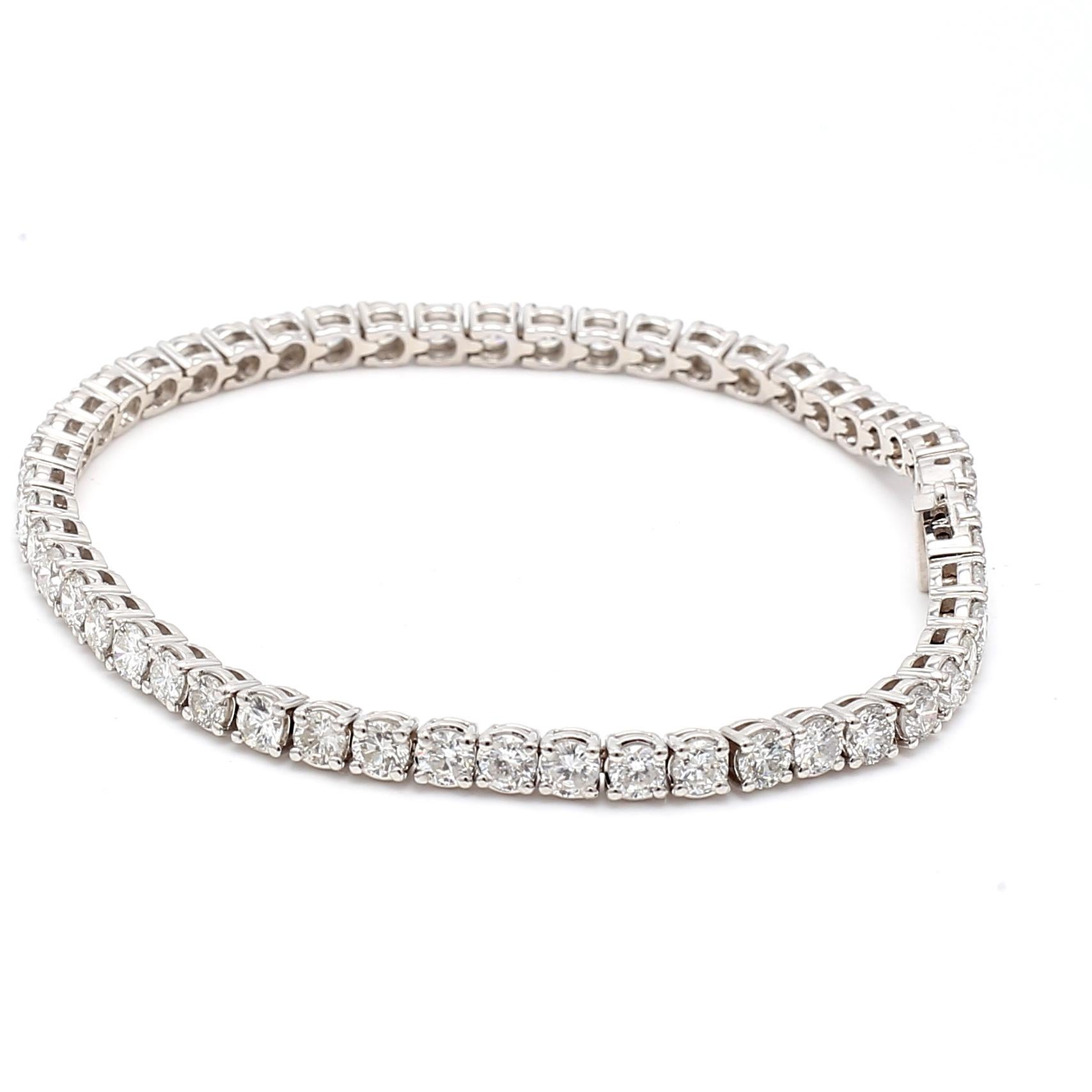 6.51 Carat Round Brilliant Diamond 14 Karat White Gold Tennis Bracelet For Sale 3