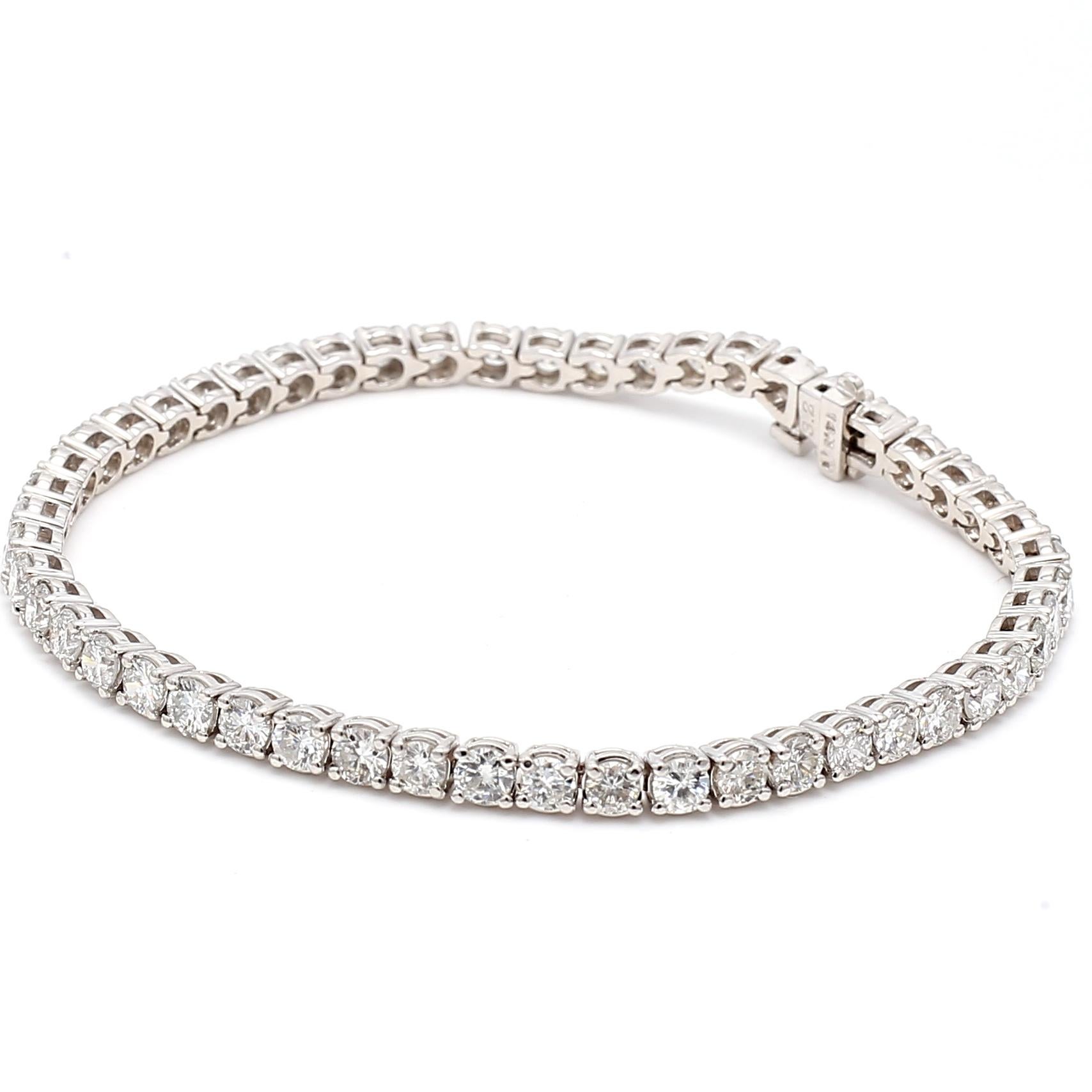 6.51 Carat Round Brilliant Diamond 14 Karat White Gold Tennis Bracelet For Sale 4