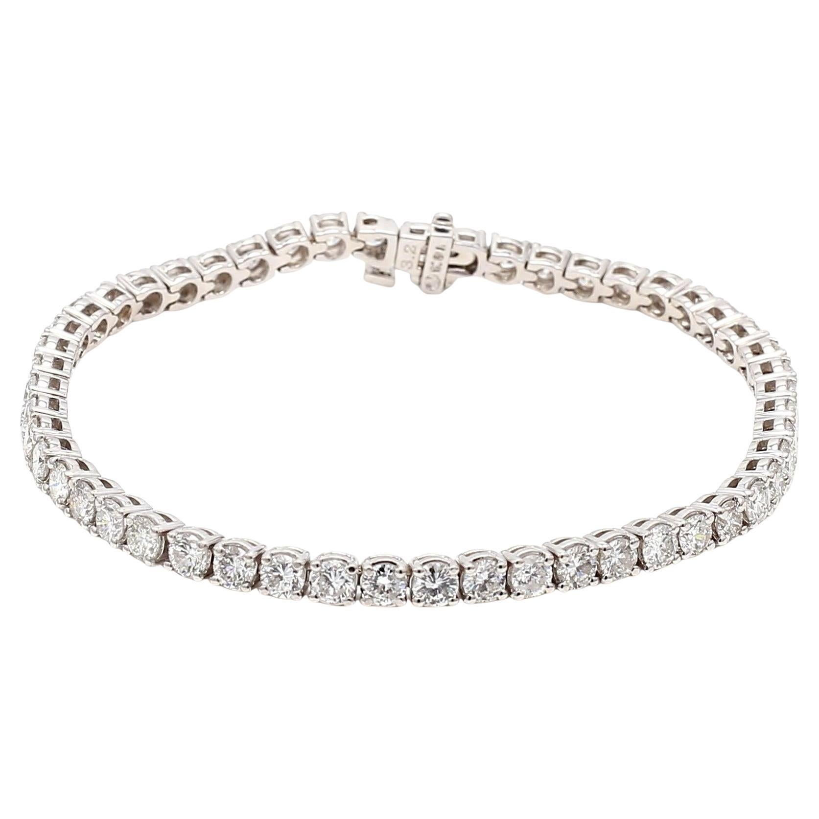 Bracelet tennis en or blanc 14 carats avec diamants brillants ronds de 6,51 carats