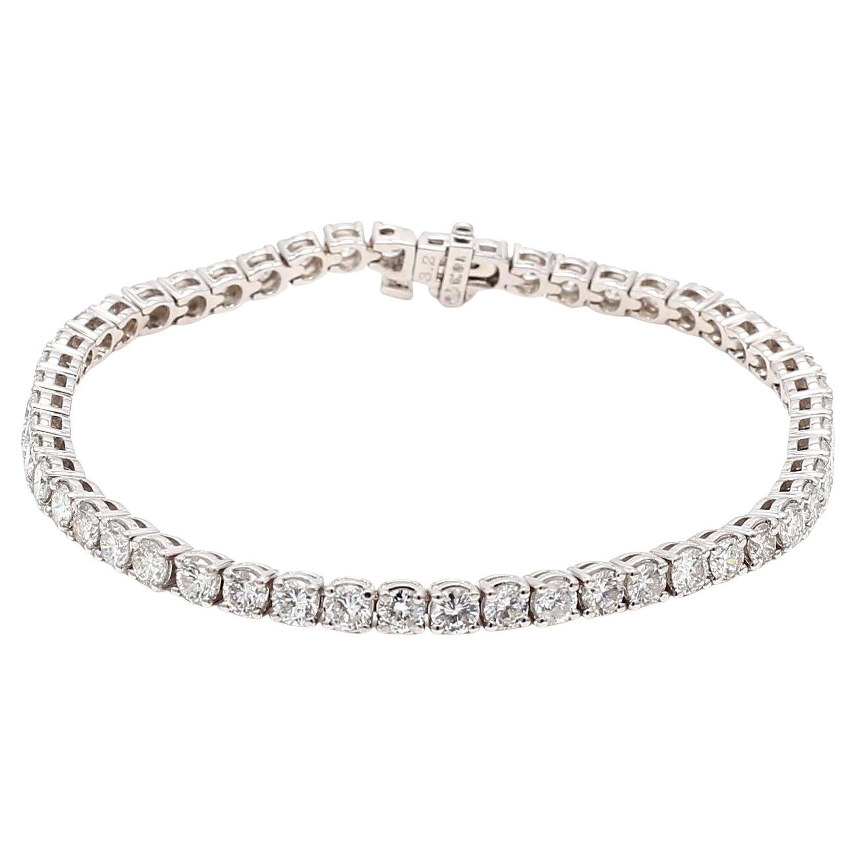 Bracelet tennis en or blanc 14 carats avec diamants brillants ronds de 6,51 carats