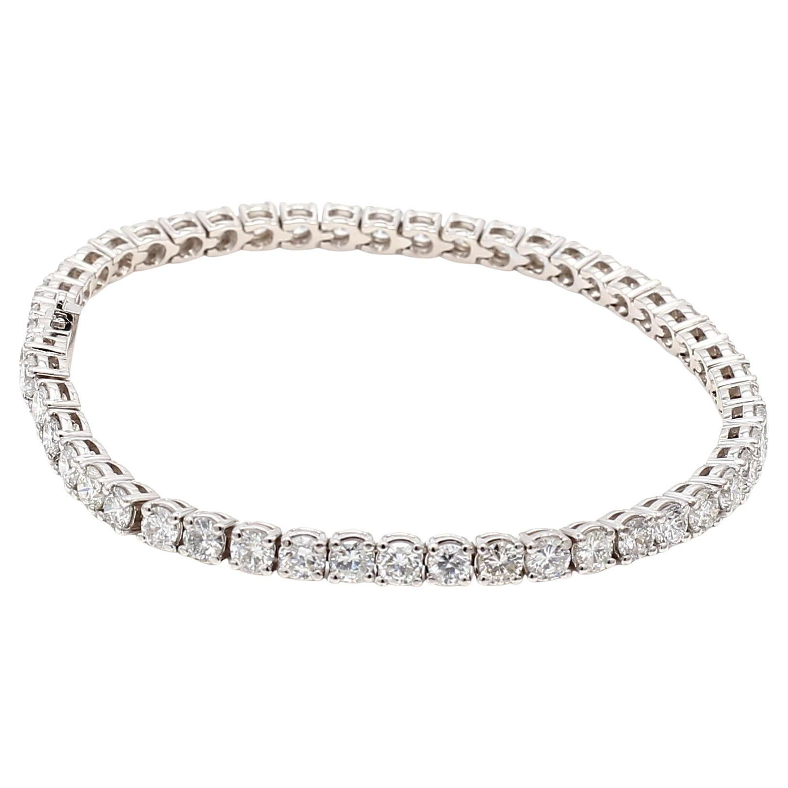 Pulsera de tenis clásica de oro blanco de 14 quilates con diamante brillante redondo de 6,51 quilates
